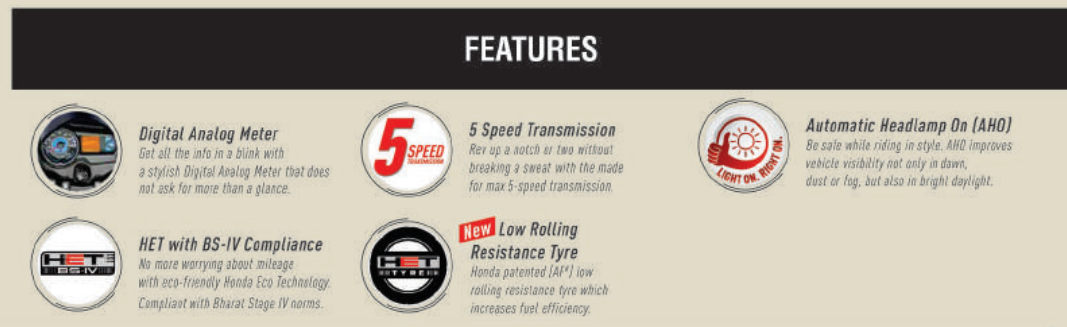 Features in the Honda Shine SP
