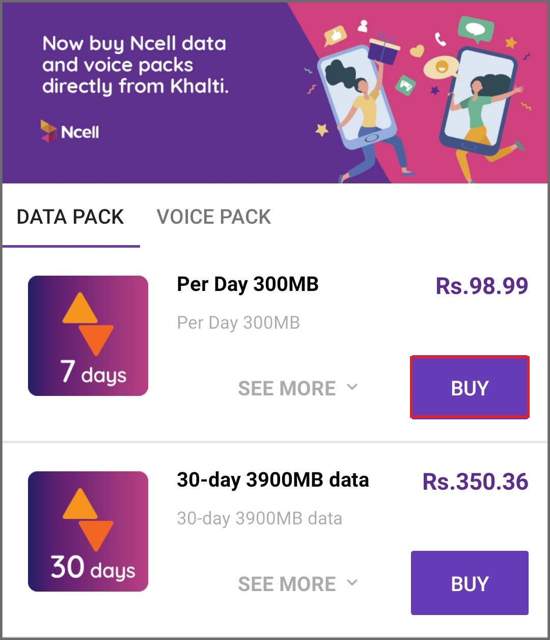 Buy Data Pack/Voice Pack