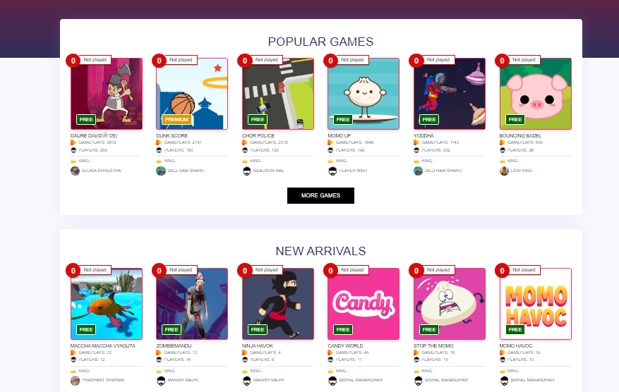 Multiple Games @ Homepage @ Ramailo Games