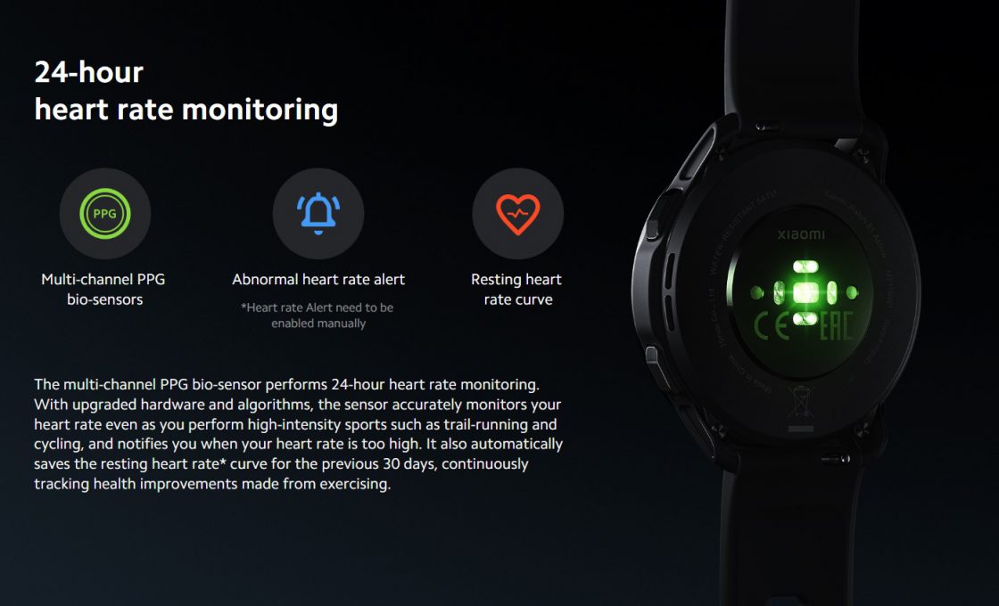 Xiaomi Watch S1 Active 24-hour heart rate monitoring