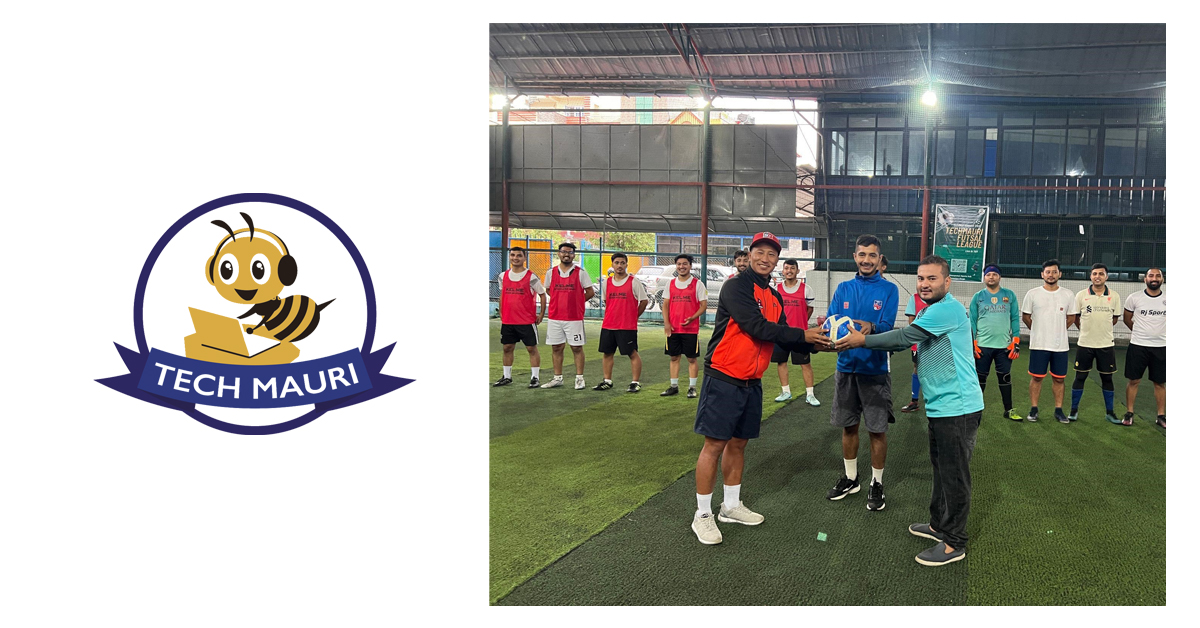 National Assistant Coach Bishnu Gurung formerly handing over ball before the start of Techmauri's first futsal league