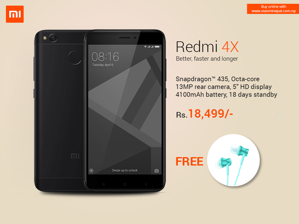 Xiaomi Redmi 4X With 4100mAh Battery, Snapdragon 435 Now Available in Nepal