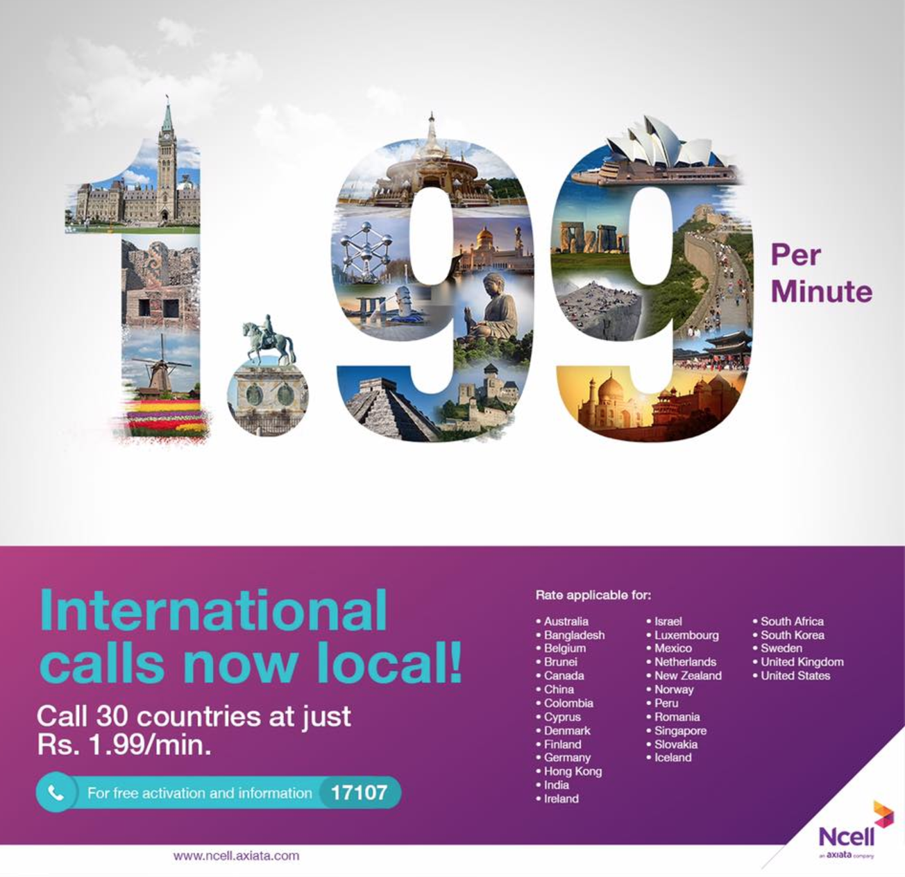 International Calls to 30 Countries at Local Rate on Ncell
