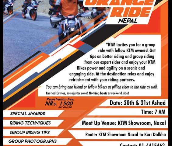 KTM- Ready To Race Nepal To Organize “Orange Ride” on 14th July