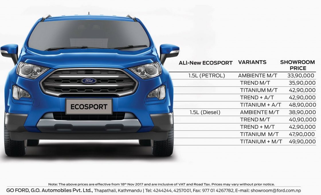 Ford EcoSport 2018 Price in Nepal Specifications, Features and More