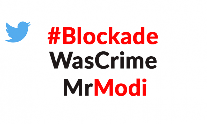 #BlockadeWasCrimeMrModi Trends in Twitter