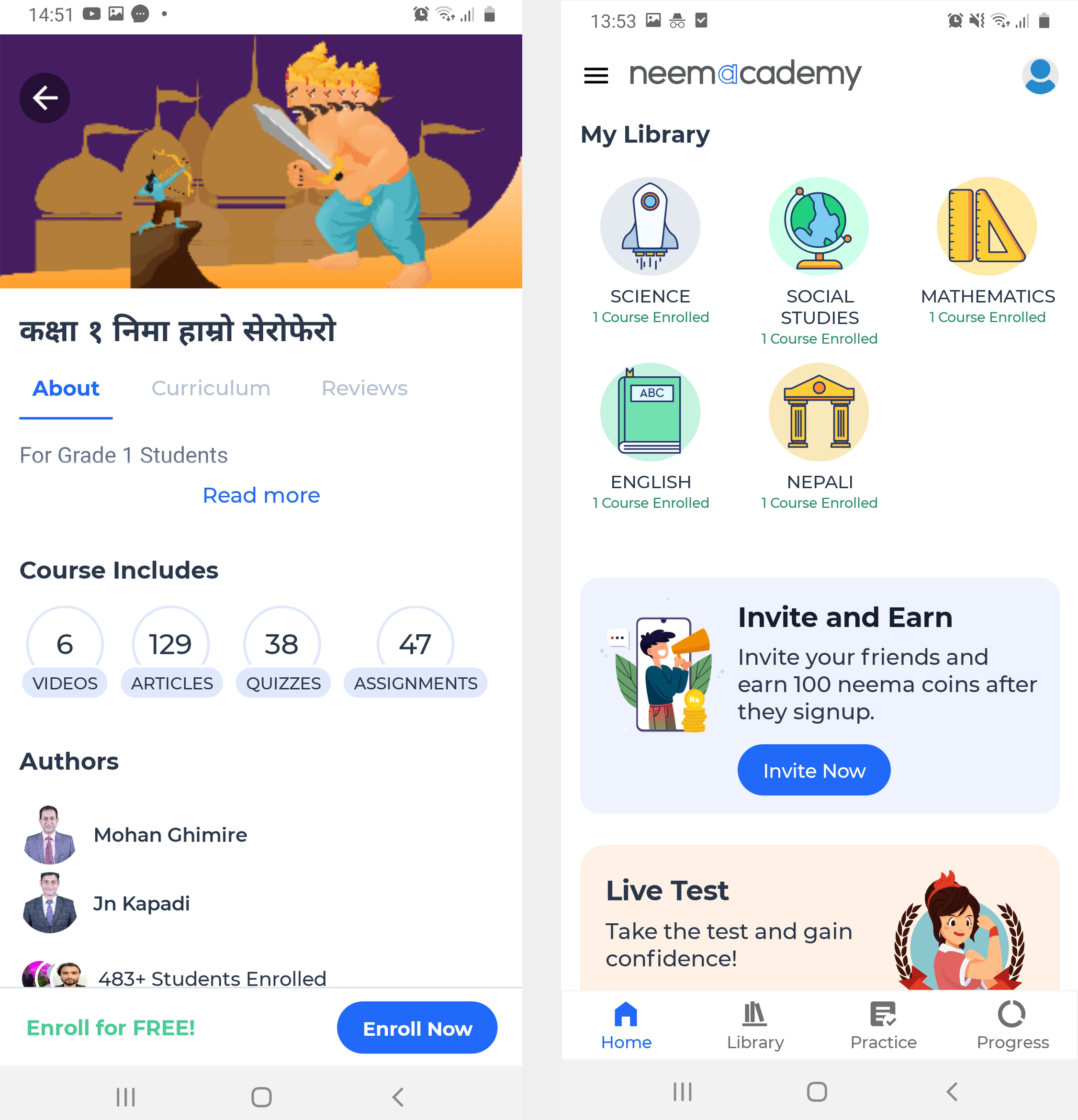 Neemacademy App - Course Curriculum and My Library