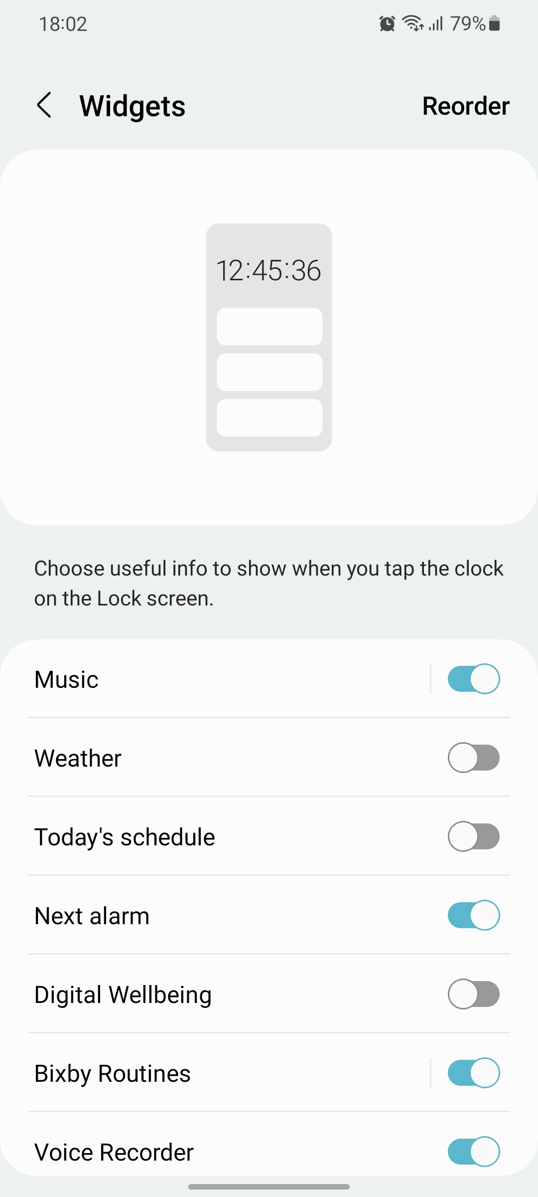 Lock screen widgets settings - One UI 4