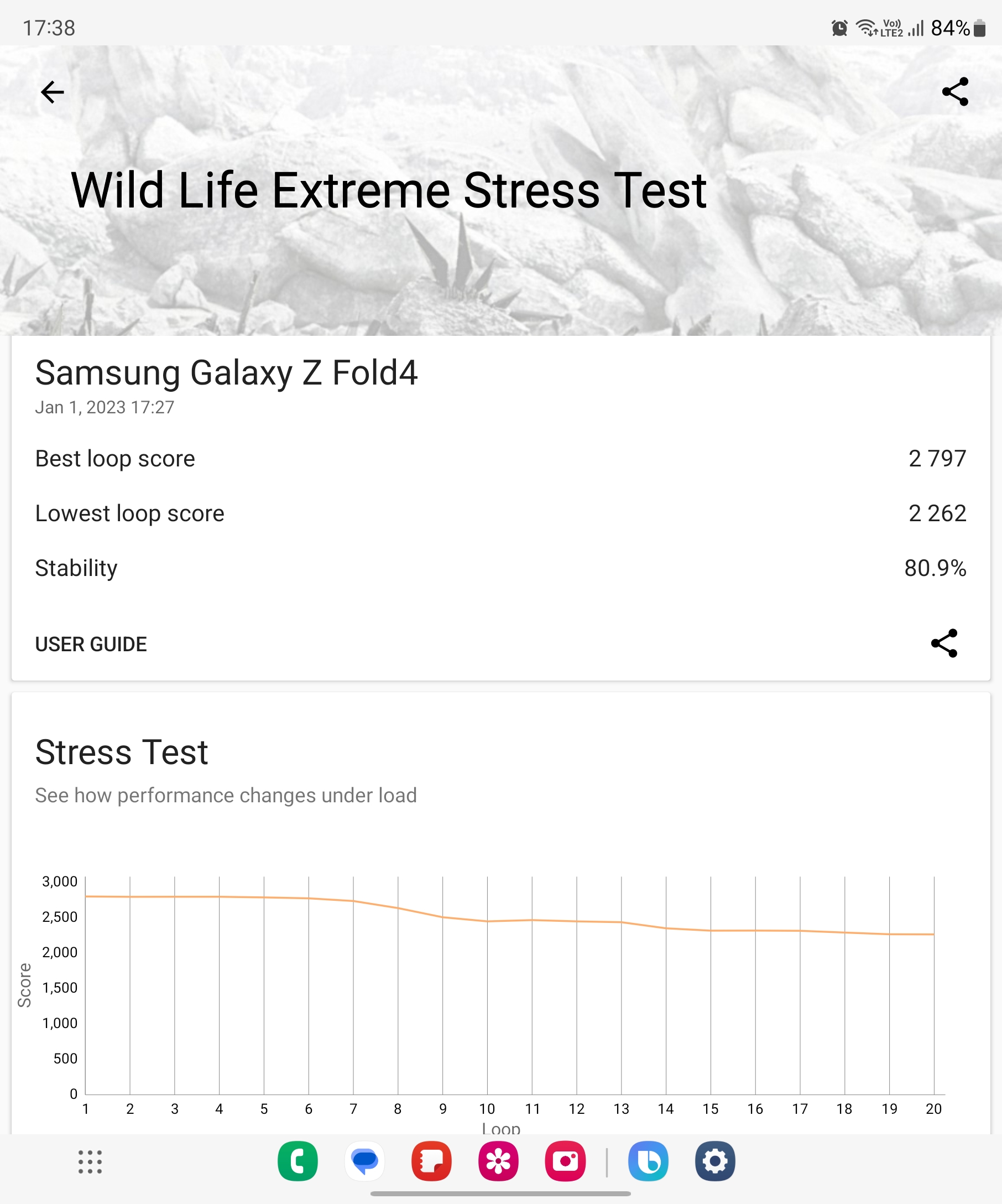3DMark Wild Life Extreme Stress Test of Samsung Galaxy Z Fold 4