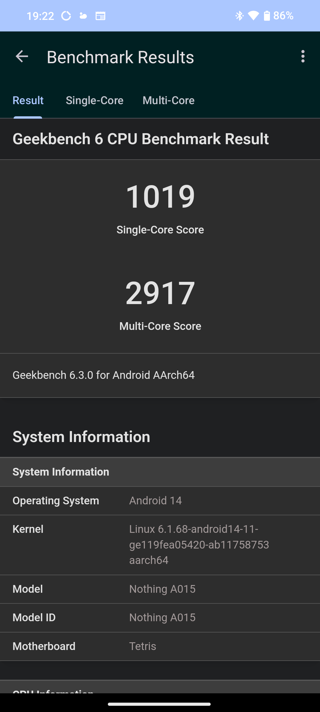 Geekbench 6 of CMF Phone 1